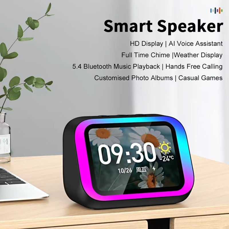 Bluetooth Speaker - AI-stemassistent Bluetooth-luidspreker met RGB-kleurenverlichting Wekker LED-scherm