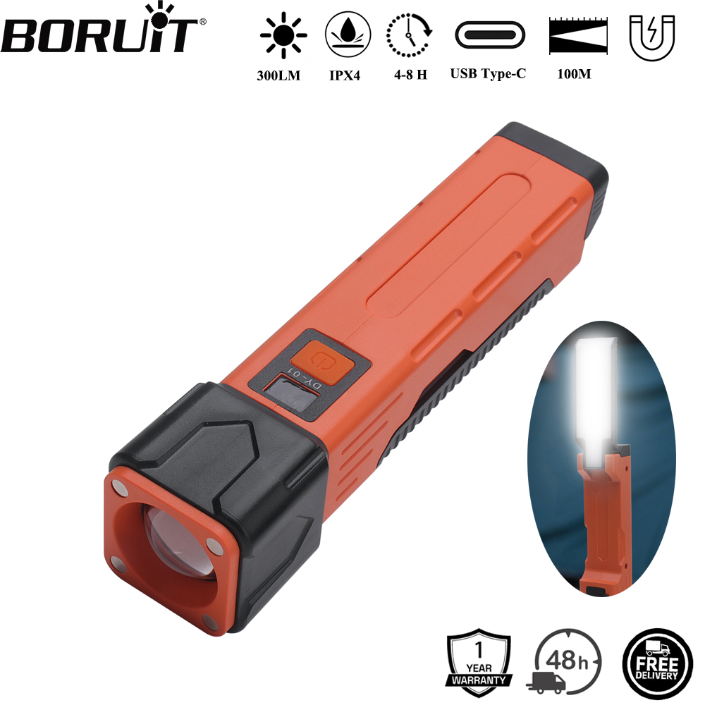Power Bank - BORUiT 300LM LED-werklamp Zoomzaklamp Type-C Oplaadbare