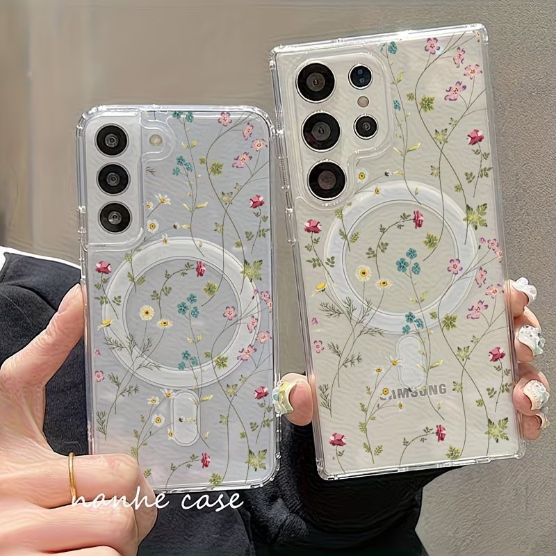 Wireless Charger - Bloemenpatroon Magnetische Telefoonhoes Voor Samsung Galaxy