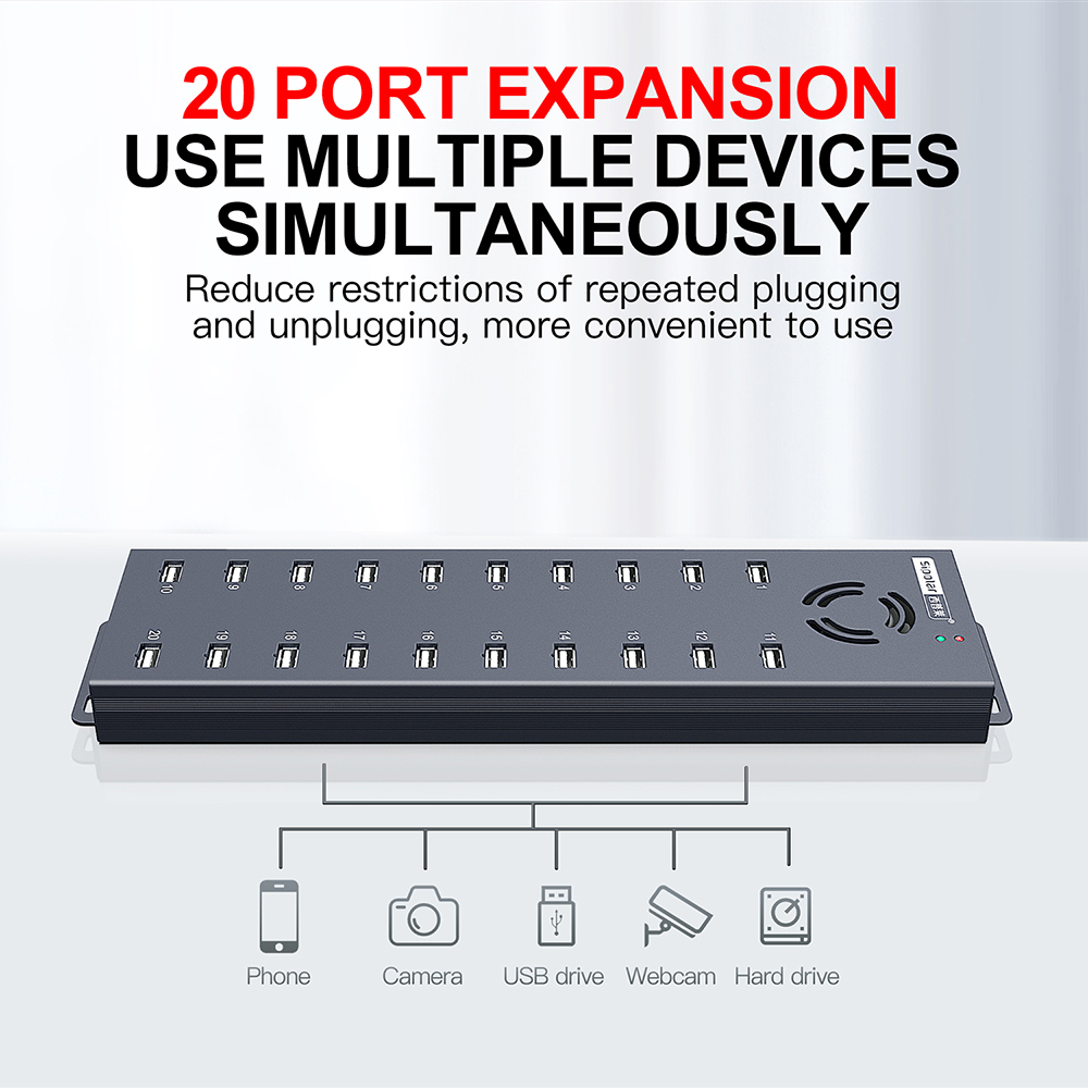 120W 20-poorts USB-hub industr - Usb Hub recensie en prijs